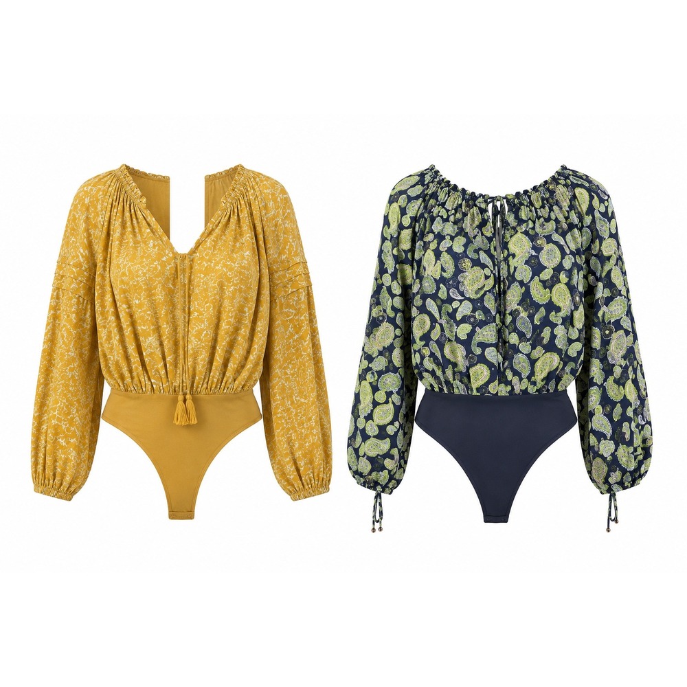 Intimately‎ Free People Bodysuit Bundle Small Boho Balloon Sleeve Floral Paisley